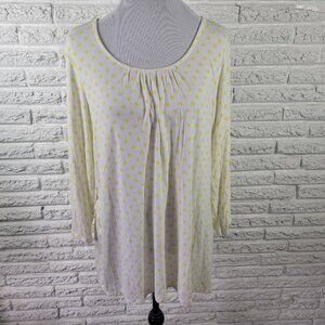 Denim & Co. Women's‎ 1X Plus Yellow Polka Dot Tunic Top Long Sleeve GEO204E